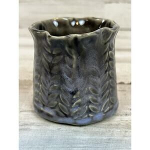 Studio Art Pottery Small Ruffled Vase Pen Holder Signed MT Blue Gray Appalachian